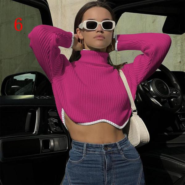 Women's high collar irregular hem short sweater