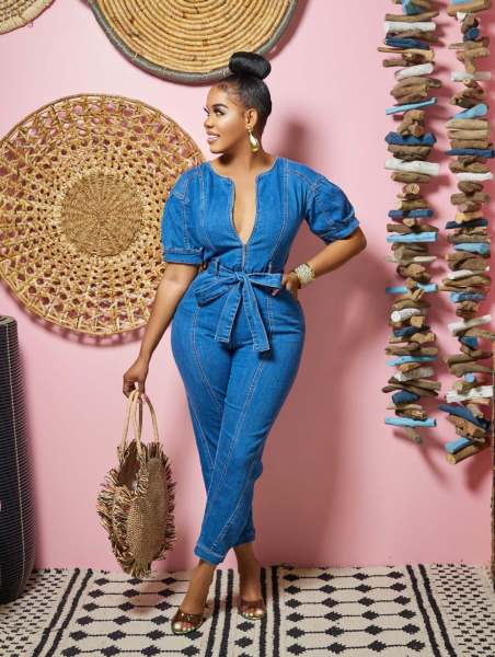 Fashion women's loose denim short sleeve jumpsuit JLX6945