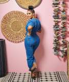 Fashion women's loose denim short sleeve jumpsuit JLX6945