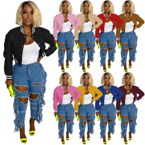 Thread stretch leather casual baseball jacket