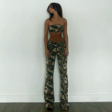 Camouflage Slim Fit Multi Pocket Workwear Personality Straight Leg High Waist Pants