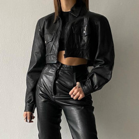 Chaopai Spice Girl Street Handsome Stylish Motorcycle Style Short Leather Jacket