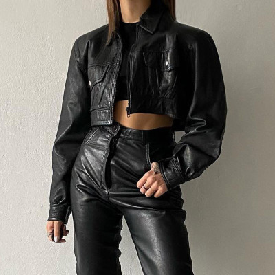 Chaopai Spice Girl Street Handsome Stylish Motorcycle Style Short Leather Jacket