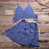 Hook Bikini Wrap Chest with Sexy Versatile Hollow out Pleated Skirt Split Swimsuit