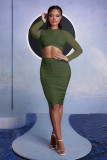 Sexy Mesh Long Sleeve Round Neck Dress Set