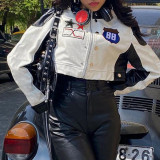 Cool locomotive style black and white patchwork color contrast coat