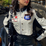 Cool locomotive style black and white patchwork color contrast coat