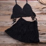 Hook Bikini Wrap Chest with Sexy Versatile Hollow out Pleated Skirt Split Swimsuit