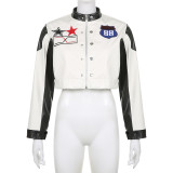 Cool locomotive style black and white patchwork color contrast coat