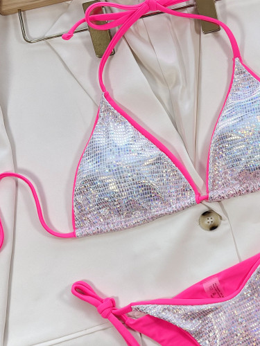 Women's sexy split swimsuit bright triangle bag bikini