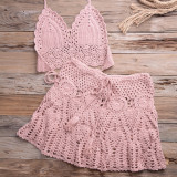 Hook Bikini Wrap Chest with Sexy Versatile Hollow out Pleated Skirt Split Swimsuit
