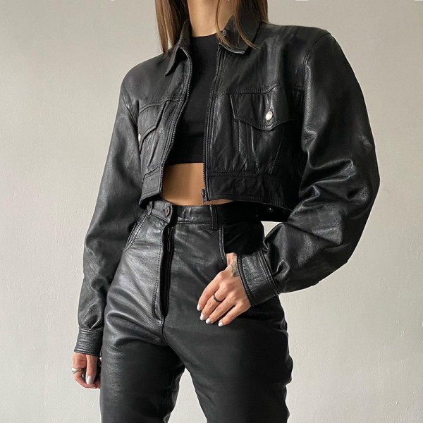 Chaopai Spice Girl Street Handsome Stylish Motorcycle Style Short Leather Jacket