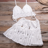 Hook Bikini Wrap Chest with Sexy Versatile Hollow out Pleated Skirt Split Swimsuit