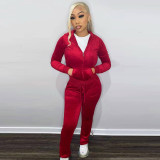 Two piece velvet thread zipper hood suit