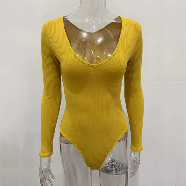 V-Neck Long Sleeve Pit Strip Jumpsuit Autumn and Winter Women's Wear