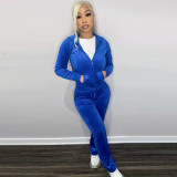 Two piece velvet thread zipper hood suit