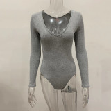 V-Neck Long Sleeve Pit Strip Jumpsuit Autumn and Winter Women's Wear