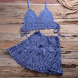Hook Bikini Wrap Chest with Sexy Versatile Hollow out Pleated Skirt Split Swimsuit