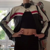 Fashion Brand Splice Contrast Loose Leather Coat