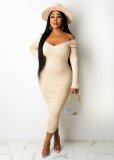 V-neck off shoulder threaded sexy oversize dress