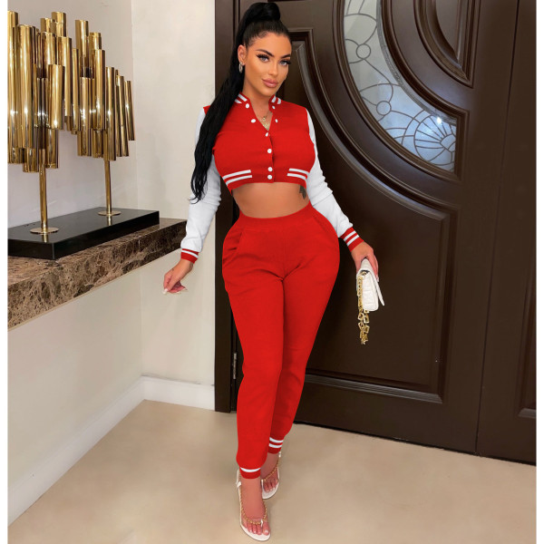 Splice small pit strip waistless baseball uniform two-piece sports suit
