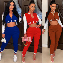 Splice small pit strip waistless baseball uniform two-piece sports suit Splice small pit strip waistless baseball uniform two-piece sports suit