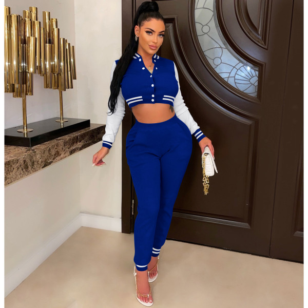 Splice small pit strip waistless baseball uniform two-piece sports suit