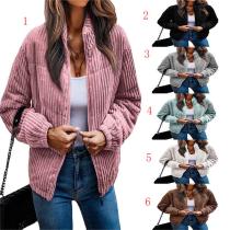 Women's plush long sleeve solid color pit strip zipper fashion coat