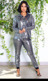 Fashion bright gold stamping shirt casual two-piece set