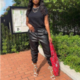 Fashion Versatile Sexy Bright Elastic PU Large Leather Pants Bottom