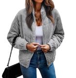 Women's plush long sleeve solid color pit strip zipper fashion coat