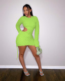 Fashionable drawstring plaid explosion sexy cut out dress