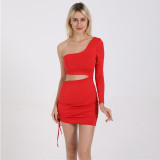 Women's Dress Sexy Drawstring Dress One Shoulder Long Sleeve