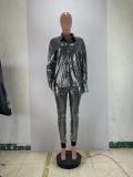 Fashion bright gold stamping shirt casual two-piece set