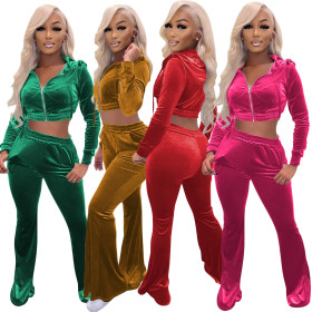 Two piece solid color non down waist hooded wide leg pants