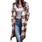 Women's loose plaid button pocket printed coat cardigan