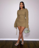 Fashionable drawstring plaid explosion sexy cut out dress