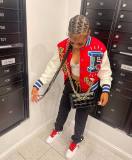 Oversized Women's Casual Letter Printed Threaded Splice Jacket Jacket