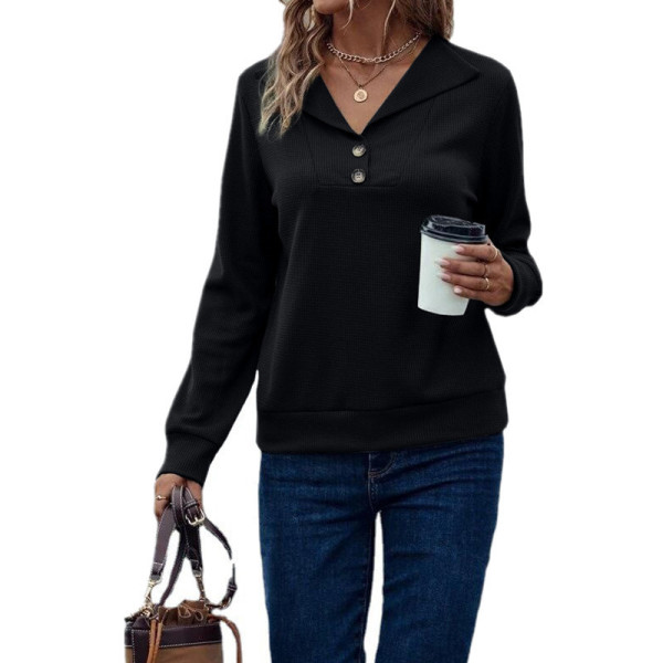 Waffle lapel solid single breasted long sleeve