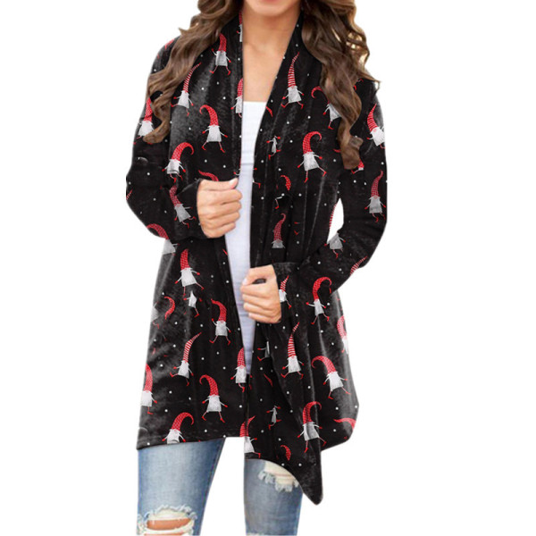Women's Christmas printed casual long sleeved cardigan