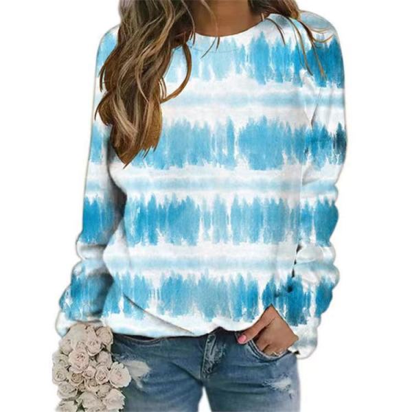 Loose casual round neck long sleeve printed T-shirt