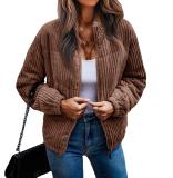 Women's plush long sleeve solid color pit strip zipper fashion coat