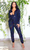 Fashion bright gold stamping shirt casual two-piece set
