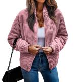 Women's plush long sleeve solid color pit strip zipper fashion coat