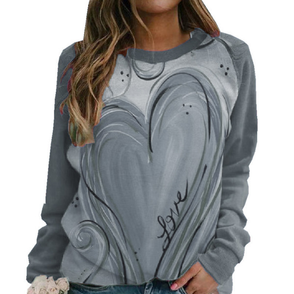 Loose casual round neck long sleeve printed T-shirt