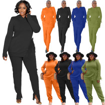 Fashion pocket sweater split tassel casual suit Fashion pocket sweater split tassel casual suit