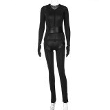 Fitness Crew Neck Long Sleeve Slim Hip Lifting Pants