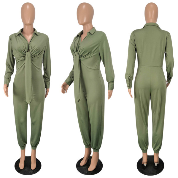 Women's loose jumpsuit Sexy long sleeve V-neck jumpsuit