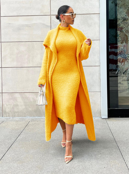 Autumn and winter temperament dress coat two-piece loose belt long cardigan suit