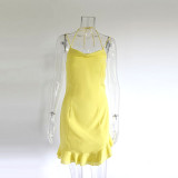 Heap neck neck open back lace suspender skirt